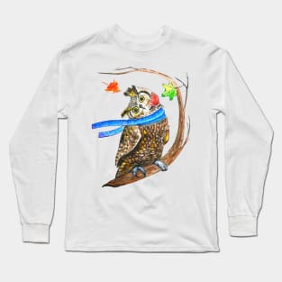 owl on a branch autumn wind Long Sleeve T-Shirt